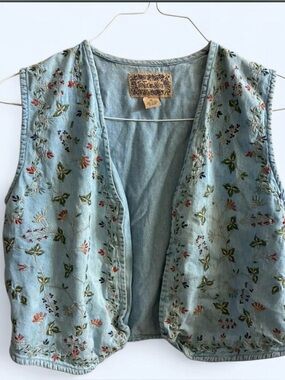 Vintage Tantrum Blues Embroidered Denim Vest - Size M